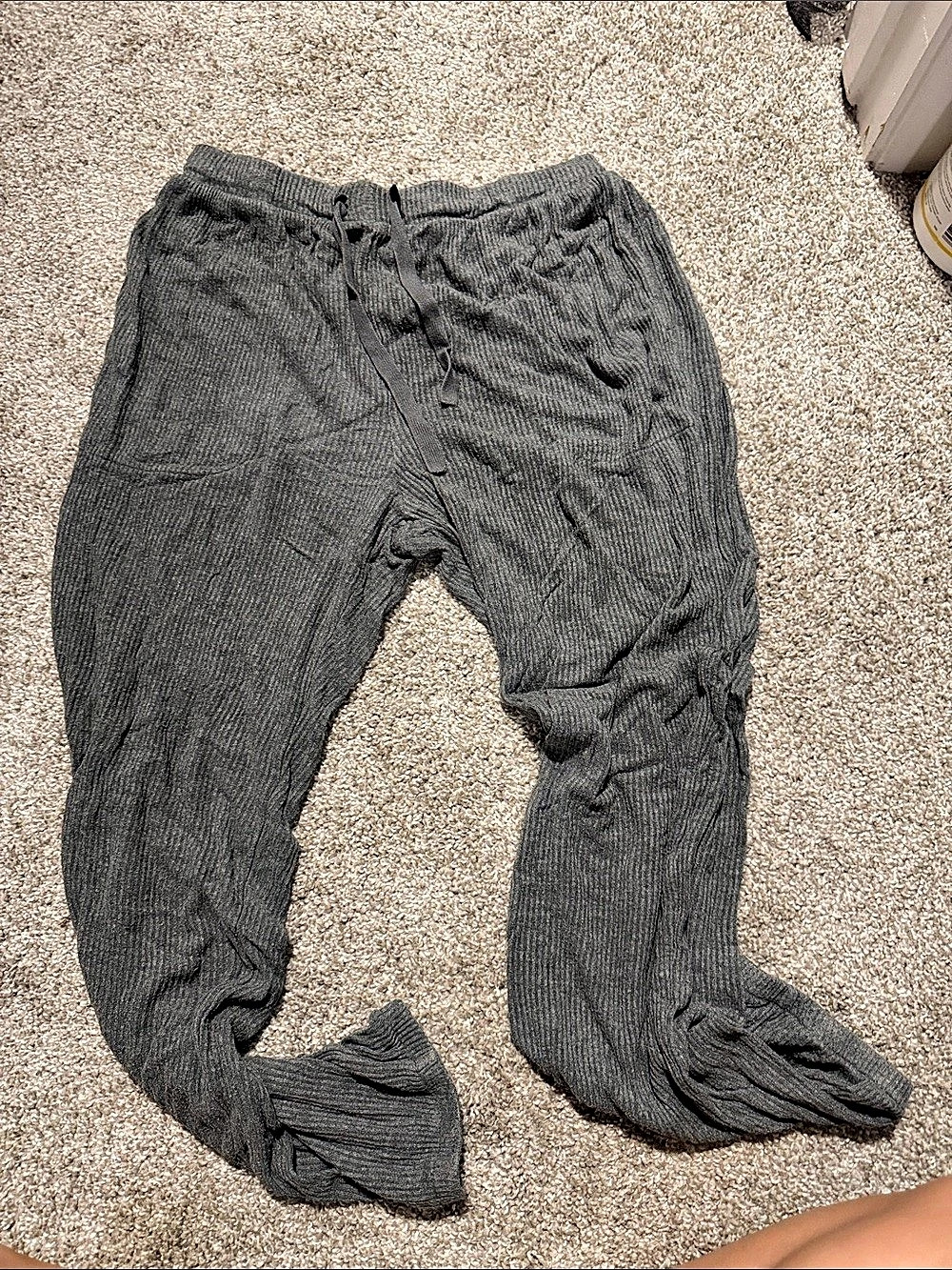 auden Cozy Ribbed Wide Leg Pants Pajama Pants Gray Size Small
